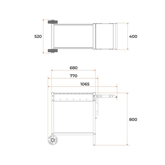 Мангал "MAH 202" 106,5 х 52 х 79,7 см, 2 мм, колеса, боковая полка