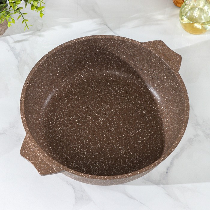 Жаровня &laquo;Гранит Brown&raquo;, 4 л, h=8,5 см, стеклянная крышка, антипригарное покрытие, цвет коричневый