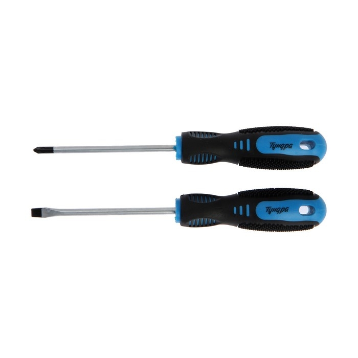 Набор отверток ТУНДРА, CrV, хром, магнит, 2К рукоятки, PH1 и SL5 х 100 мм, 2 шт.