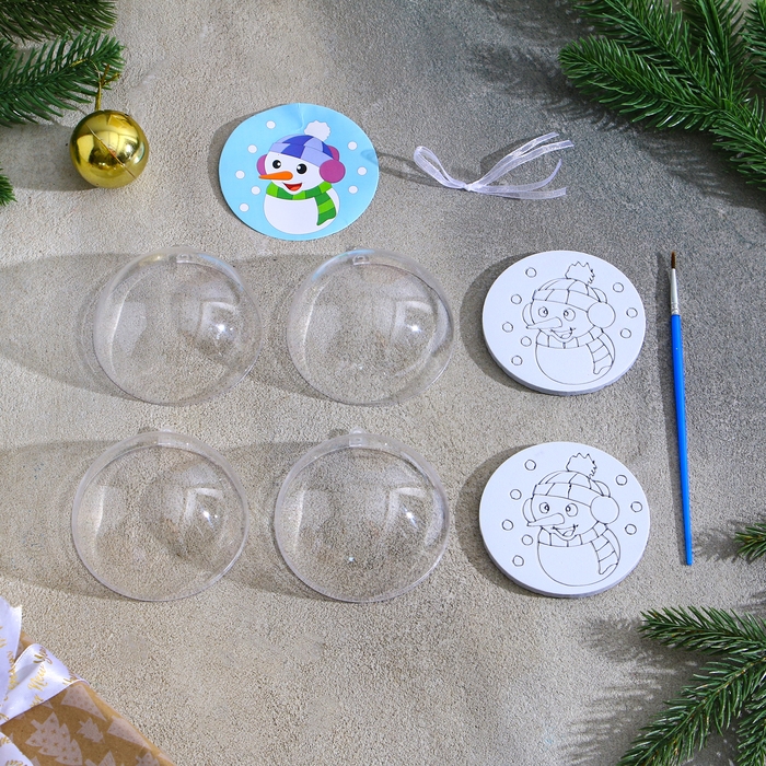 Ёлочное украшение под раскраску «Снеговичок» размер: 8 см; 2 шт., кисть Ёлочное украшение под раскраску «Снеговичок» размер: 8 см; 2 шт., кисть