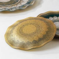 Набор столовый &laquo;Мехенди&raquo;, 7 предметов: d=30 см - 1 шт, d=18 см - 6 шт, цвет зелёный с жёлтым