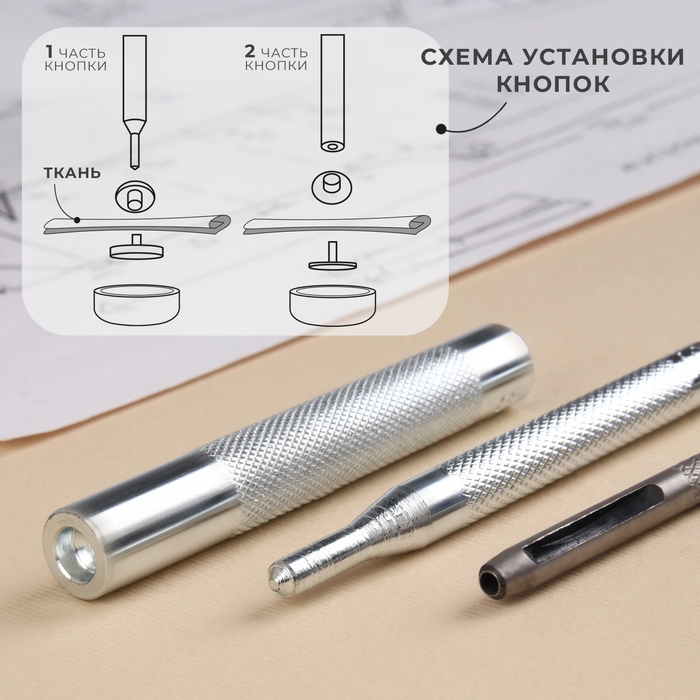 Набор инструментов для ручной установки S-образных кнопок, с колодцем, №831, d = 15 мм Набор инструментов для ручной установки S-образных кнопок, с колодцем, №831, d = 15 мм