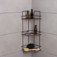 Полка угловая для ванной 3-х ярусная Эконом, 220&times;220&times;600 мм, цвет медная искра