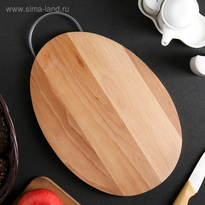 Доскa рaзделочнaя Премиум &laquo;Овaл&raquo;, с метaллической ручкой, 36&times;23&times;1,7 см, мaссив бук