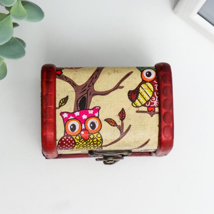 Шкатулка дерево сундучок "Совята" 6х8х5,5 см