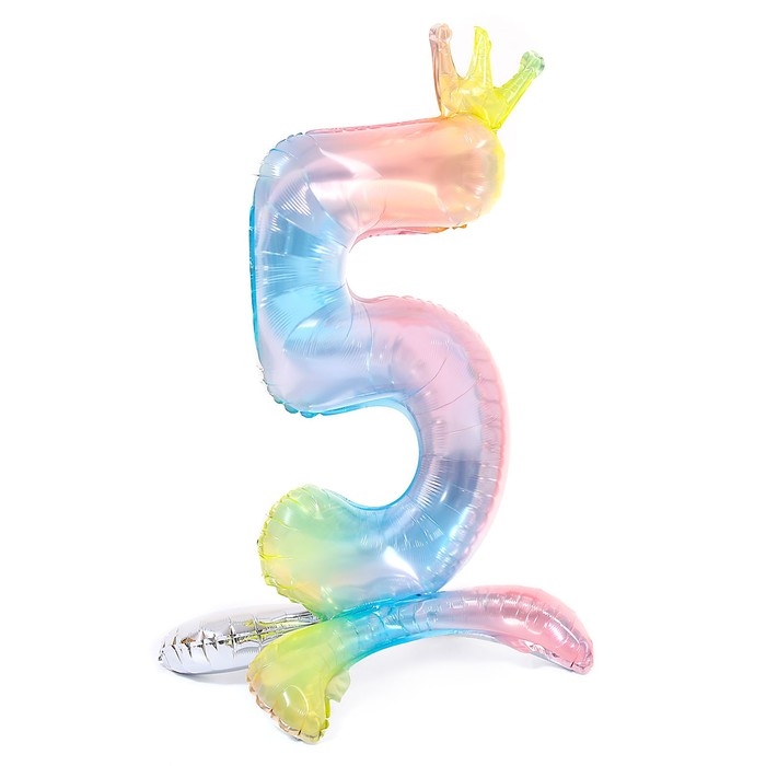 Шар фольгированный 32" &laquo;Цифра 5 с короной&raquo;, градиент, на подставке