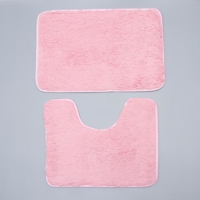 Набор ковриков для ванной и туалета Доляна «Пушистик», 2 шт, 38×40, 40×60 см, цвет розовый Набор ковриков для ванной и туалета Доляна «Пушистик», 2 шт, 38×40, 40×60 см, цвет розовый