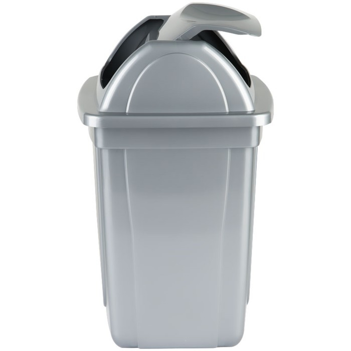 Корзина для бумаг Стамм, 12 литров, цельная с вращающейся крышкой, серый металлик