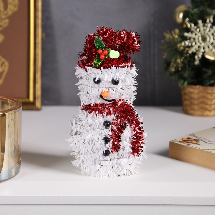 Светодиодная фигура из мишуры &laquo;Снеговик в красном&raquo; 16 &times; 9 см, 10 LED, батарейки AG10х3 (в комплекте), свечение тёплое белое