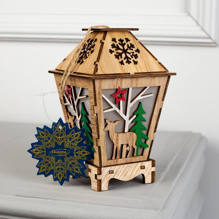 Ёлочная игрушка &laquo;Фонарь с оленем&raquo;, от батареек, свечение тёплое белое