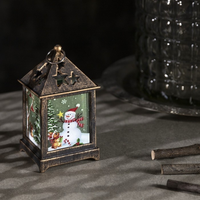 Светодиодная фигура &laquo;Фонарь со снеговиком&raquo; 6 &times; 13 &times; 6 см, пластик, батарейки AG13х3 (в комплекте), свечение тёплое белое