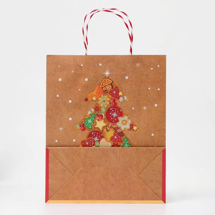 Новый год. Пакет бумажный подарочный новогодний крафт "С новым годом" 18 х 22,3 х 10 см.