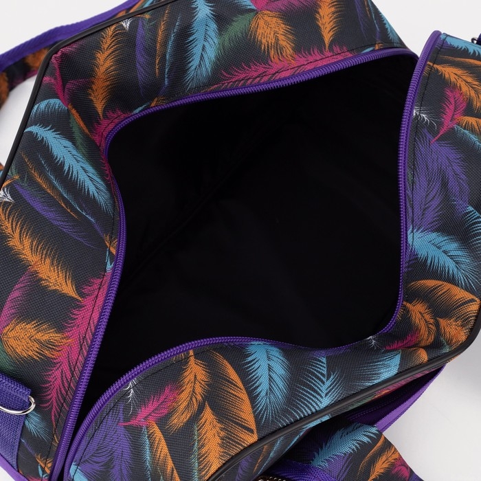 Сумка дорожная на молнии, 2 наружных кармана, длинный ремень, цвет чёрный/сиреневый Сумка дорожная на молнии, 2 наружных кармана, длинный ремень, цвет чёрный/сиреневый