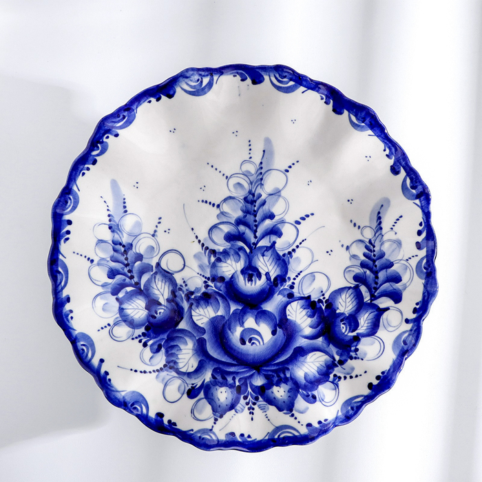 Тортница Тортница "Кружево", гжель, фарфор, d=26 см