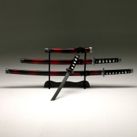 Сув. изделие катаны 3в1 на подставке, ножны дерево, черные с дымкой бордо глянец 51/77/100см