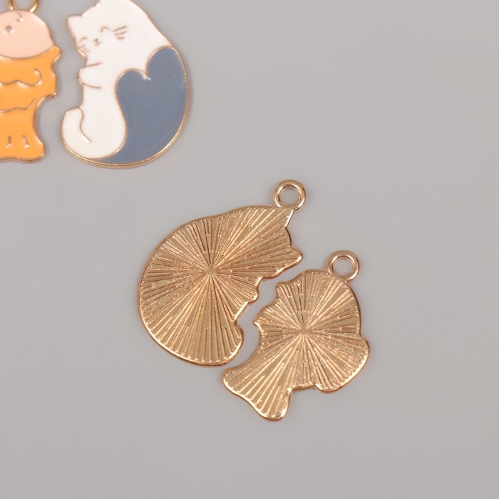 Декор для творчества металл, эмаль Декор для творчества металл, эмаль "Котик с рыбкой" набор 2 шт 2,6х2,5 см