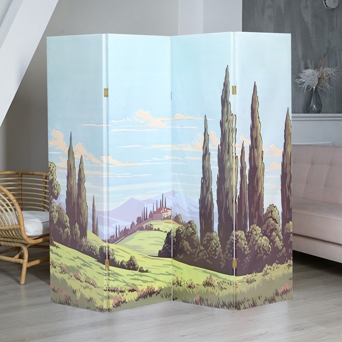 Ширма Ширма "Cartoon style. Пейзаж, поля, горы, деревья", 200х160 см