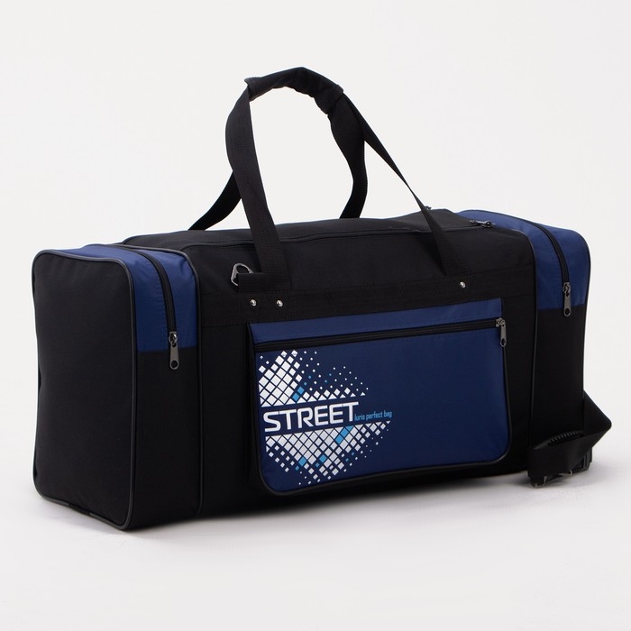 Сумка дорожная, 3 отдела на молниях, наружный карман, длинный ремень, цвет чёрный/синий Сумка дорожная, 3 отдела на молниях, наружный карман, длинный ремень, цвет чёрный/синий