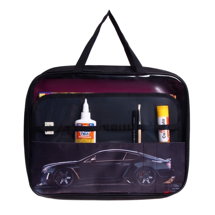 Папка для труда А4, 335 х 260 х 60 мм, с ручками, текстиль, ПВХ, с наполнением 13 предметов, Calligrata, ПТР-111, Папка для труда А4, 335 х 260 х 60 мм, с ручками, текстиль, ПВХ, с наполнением 13 предметов, Calligrata, ПТР-111, "Тачка"