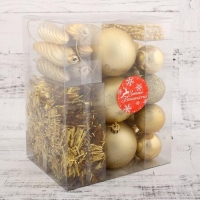 Набор украшений пластик 26 шт "Новогоднее веселье" с бусами и мишурой, золото