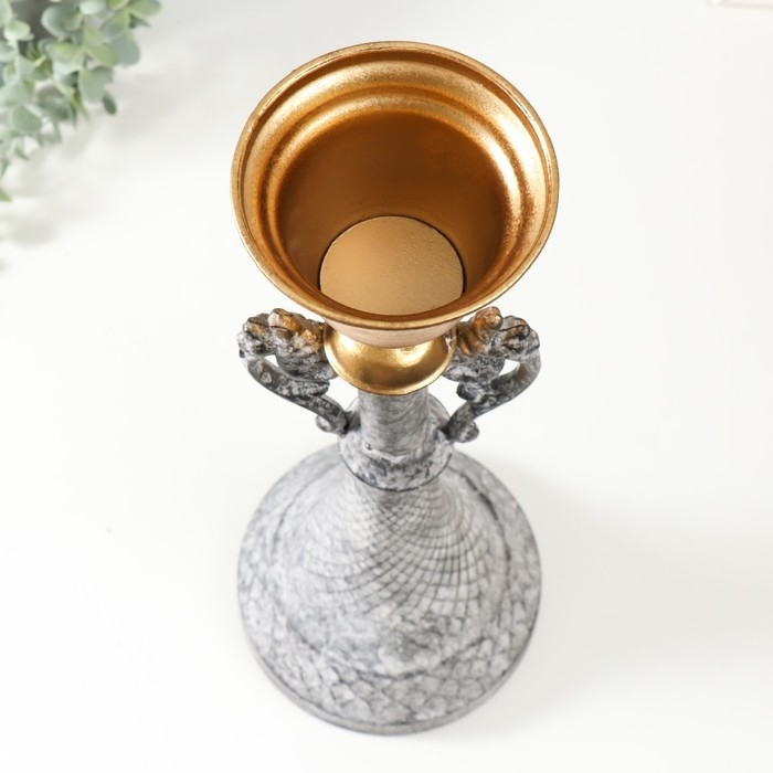 Подсвечник металл на 1 свечу Подсвечник металл на 1 свечу "Лучиано" серый с золотом 16х16х42 см