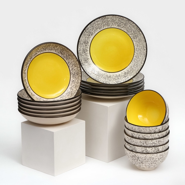 Набор посуды Набор посуды "Восточный", керамика, желтый, 18 предметов: 6 шт-20 см, 6 шт-25 см, 6 шт-15 см 700 мл , 1 сорт, Иран