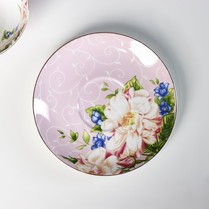 Чайная пара фарфоровая «Чайная роза», 2 предмета: чашка 200 мл, блюдце d=15 см Чайная пара фарфоровая «Чайная роза», 2 предмета: чашка 200 мл, блюдце d=15 см