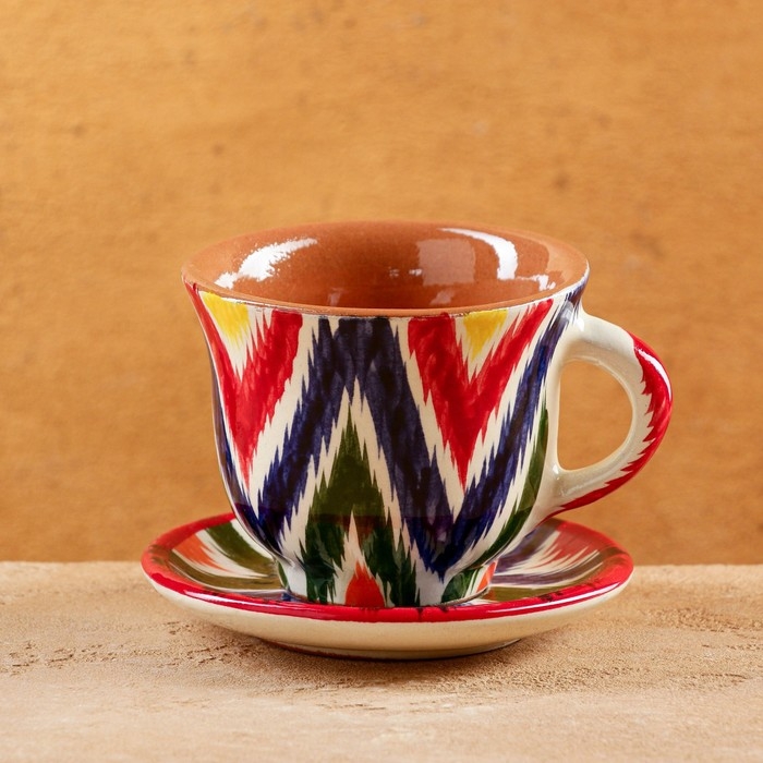 Чайная пара Риштанская Керамика Чайная пара Риштанская Керамика "Атлас", 220 мл, красная МИКС