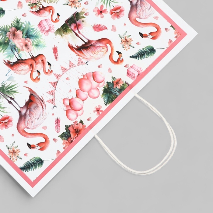 Пакет подарочный  "Розовый фламинго" 31,5 х 25 х 11,5 см, 120 г/м&sup2;