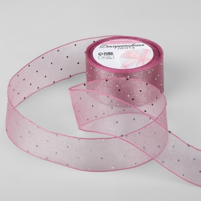 Лента капроновая, со стразами, 38 мм &times; 9,1 &plusmn; 0,5 м, цвет пудровый