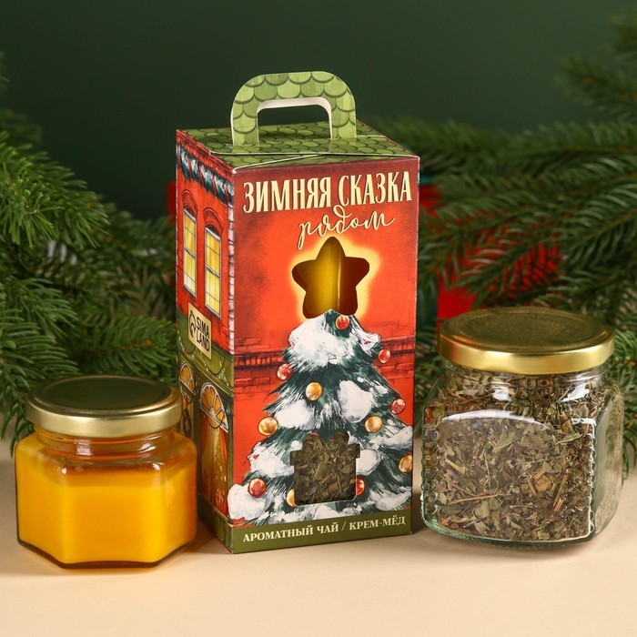 Подарочный набор новогодний &laquo;Зимняя сказка&raquo;: травяной чай , мёд кремовый с апельсином