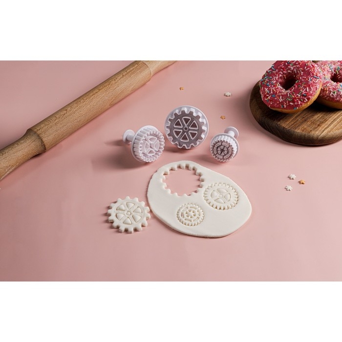 Набор плунжеров кондитерских Доляна «Шестерёнки», 3 шт Набор плунжеров кондитерских Доляна «Шестерёнки», 3 шт