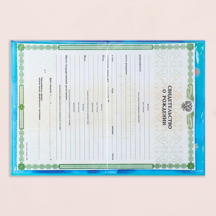 Свидетельство о рождении "Дельфины" тиснение, А5