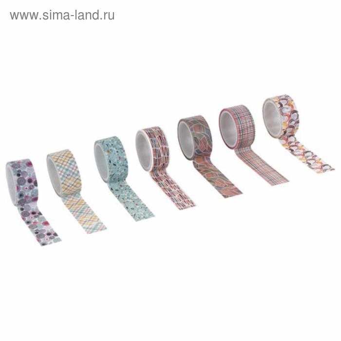 Клейкие WASHI-ленты для декора "Микс №3", 15 мм х 3 м (набор 7 шт) рисовая бумага