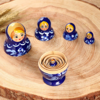 Матрёшка &laquo;Гжель&raquo;, синее платье, 5 кукольная, 10 см