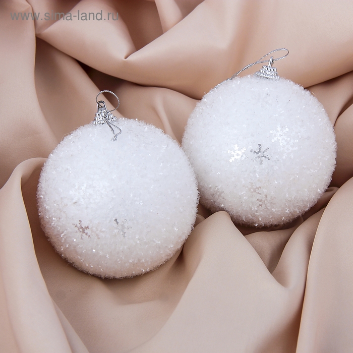 Набор шаров пластик d-9 см, 2 шт Набор шаров пластик d-9 см, 2 шт "Снежный блеск" белый