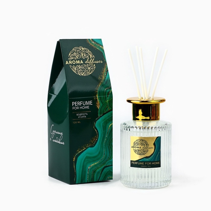 Диффузор ароматический палочки, ароматизатор для дома &laquo;Аромадиффузор: For home&raquo;, аромат зелёный чай, 120 мл.