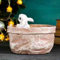 Кашпо-органайзер "Кролик в лукошке" бежевый, 14х17х20 см