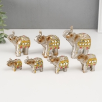 Сувенир полистоун зеркальные вставки (набор 7 шт) "Стадо слонов"11, 10, 8,5, 8, 7, 6,3;5,3см