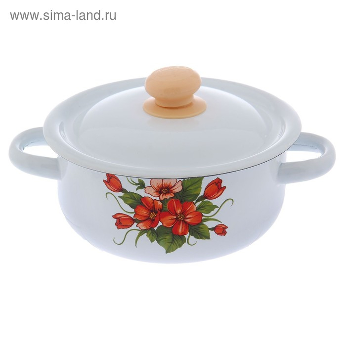 Кастрюля эмалированная 1,5 л, декор МИКС, цвет белый