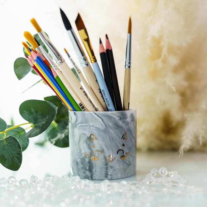 Горшок для цветов керамический с тиснением, кашпо &laquo;Котик&raquo;, 8 х 7,5 см