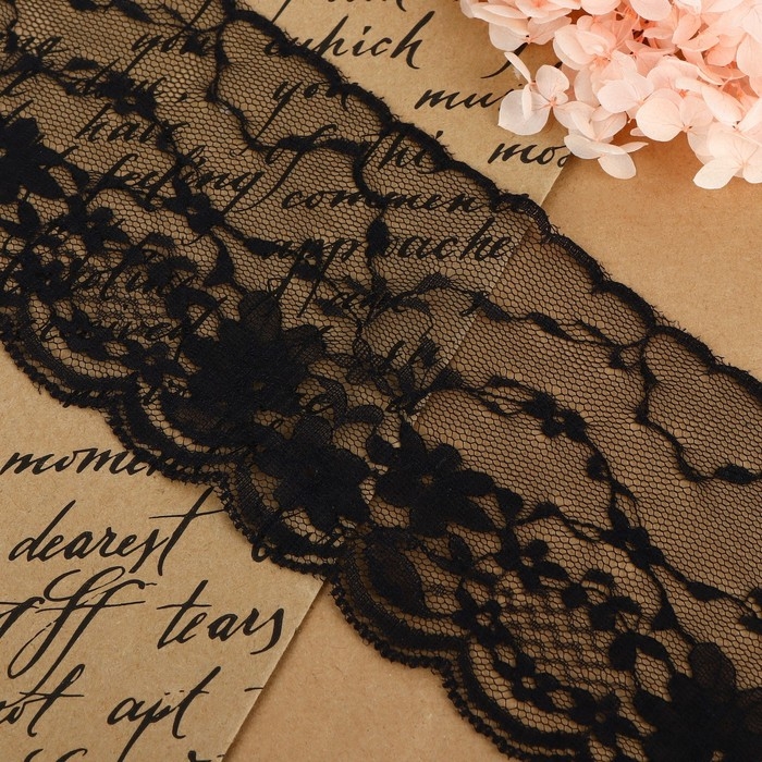 Кружево капроновое, 90 мм &times; 3 &plusmn; 0,5 м, цвет чёрный