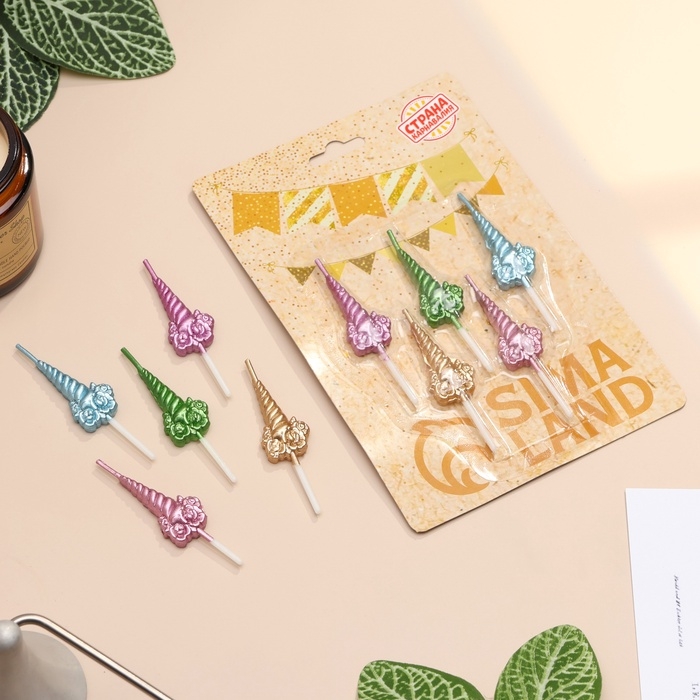 Набор свечей для торта, 5 шт Набор свечей для торта, 5 шт "Праздничные единороги", разноцветные