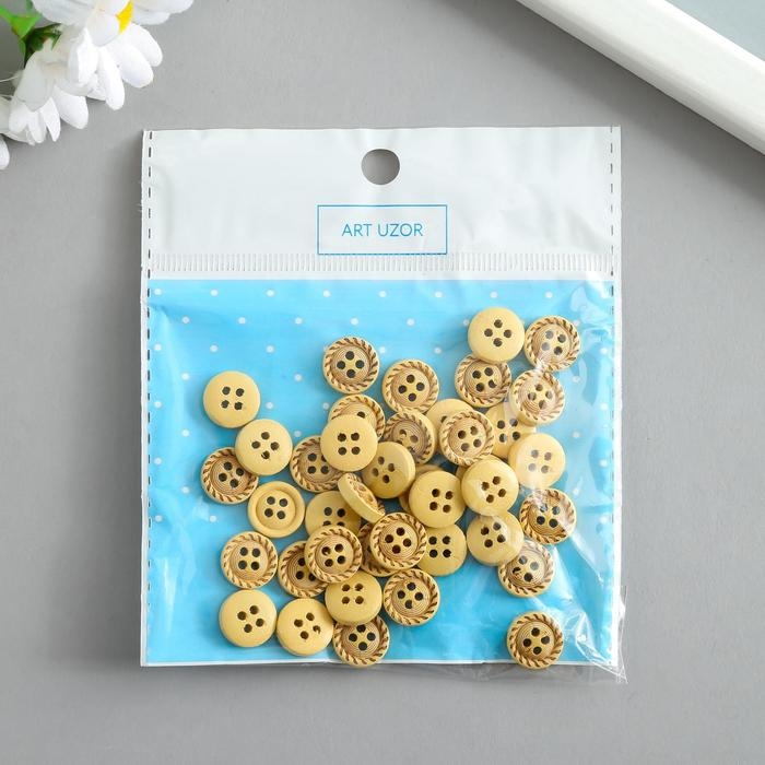 Пуговицы дерево для творчества 4 прокола "Стежки на круге" набор 40 шт 1,2х1,2х0,3 см