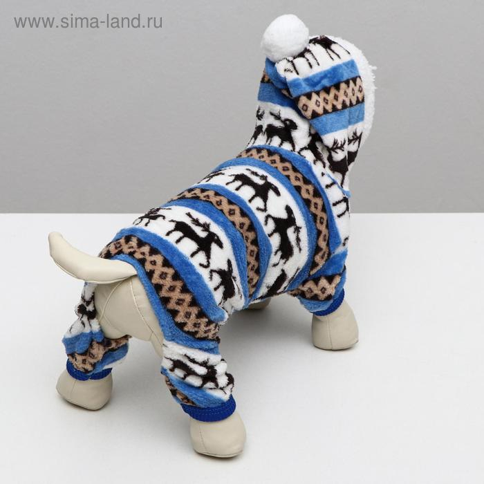 Комбинезон "Олени" с капюшоном, размер L (ДС 35 см, ОГ 45 см, ОШ 35 см), голубой