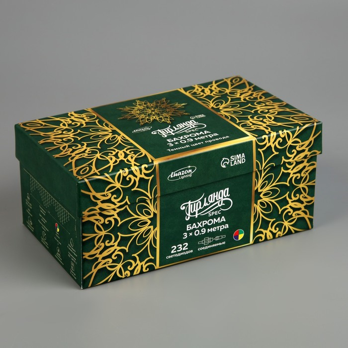 Гирлянда &laquo;Бахрома&raquo; 3 &times; 0.9 м, IP44, УМС, тёмная нить, 232 LED, свечение мульти, 220 В