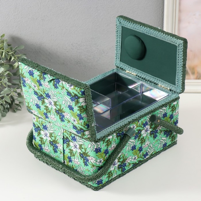 Шкатулка для рукоделия Шкатулка для рукоделия "Полевые цветы на зелёном" 19х26х14,5 см