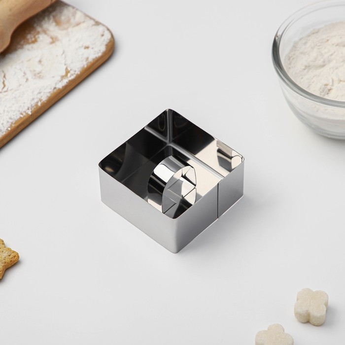 Форма для выкладки Доляна &laquo;Квадрат&raquo;, 8&times;8&times;4 см, с прессом, толщина 3 мм, нержавеющая сталь