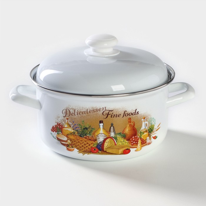 Кастрюля эмалированная цилиндрическая «Уральский сувенир», 3 л, индукция, цвет белый, деколь МИКС Кастрюля эмалированная цилиндрическая «Уральский сувенир», 3 л, индукция, цвет белый, деколь МИКС