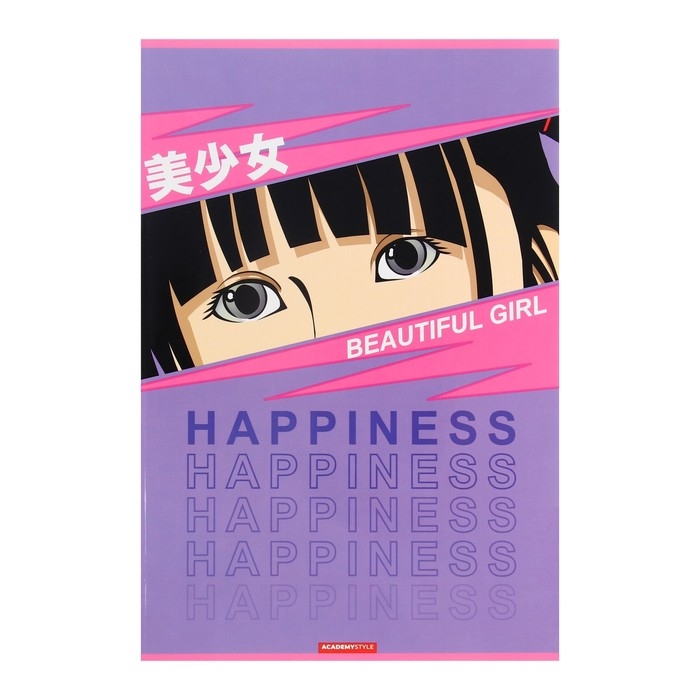 Тетрадь А4, 48 листов в клетку "Аниме Девушка", обложка мелованный картон, УФ- лак, МИКС